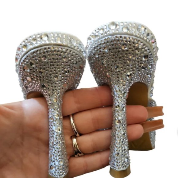 NWOT Sequin Glitter Bow Heeled Mules | Silver Mules | Glitter Mules - Picture 7 of 10